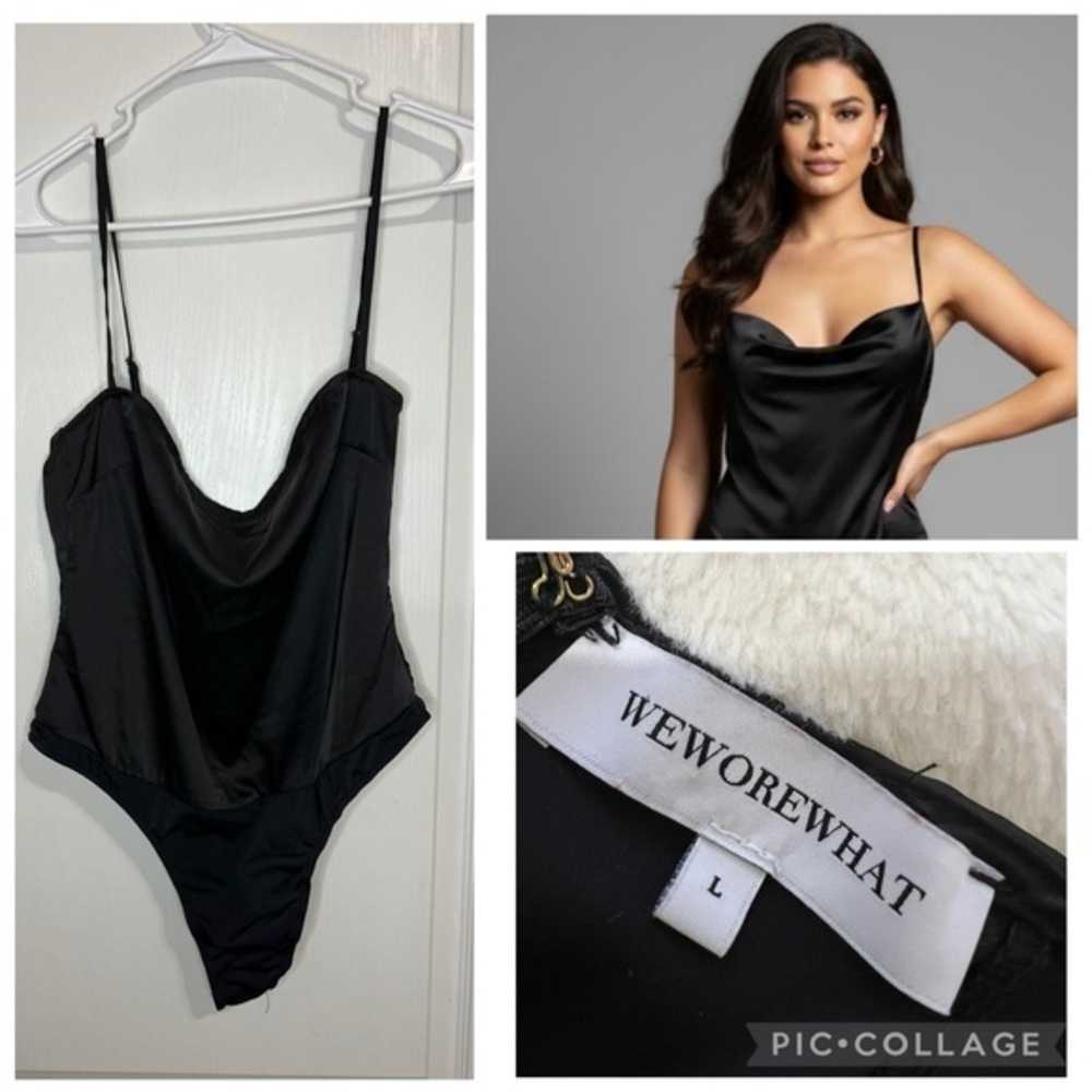 WeWoreWhat Sleek satin Black sleeveless Bodysuit size L